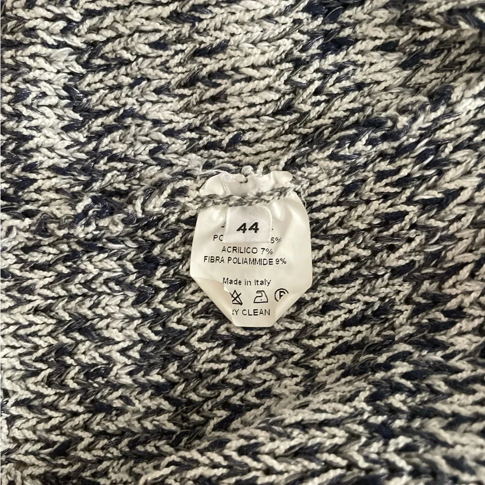 Amina Rubinacci Blue & White Knit Button-Up Cardigan | Italian Designer Sweater